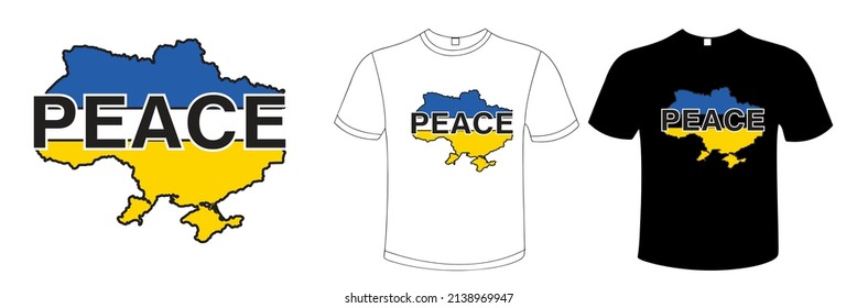 logo vector map of Ukraine with a black stroke with the word peace, mockups with t-shirts, 