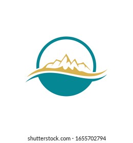 logo vectorial oro de montaña para empresa de riqueza