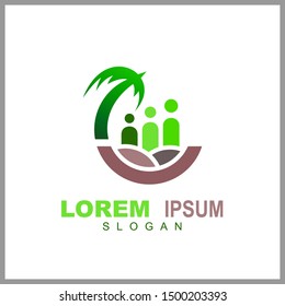 logo vector of people vacation at the beach, summer beach, ocean wave, and resort