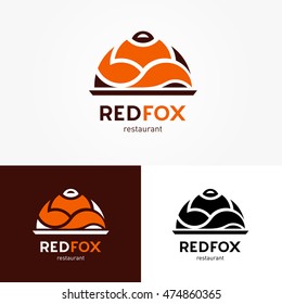 Logo vector red fox restaurant food tray