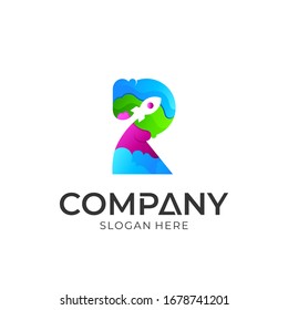 Logo vector of rocket and letter r. Creative logo concept for template.