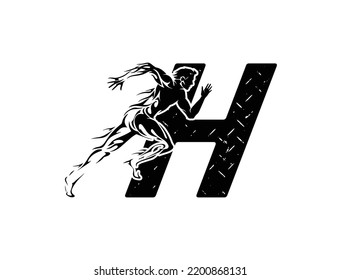 logo vector of run athlete with letter H.