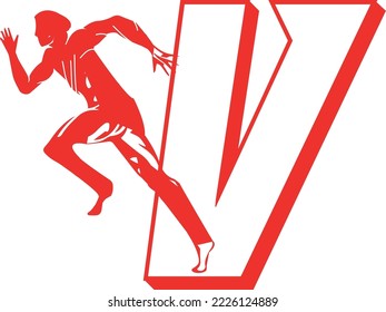 Logo-Vektorgrafik des Laufsportlers mit Buchstabe V