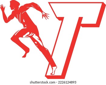 logo vector of run athlete with letter T