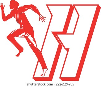logo vector of run athlete with letter H