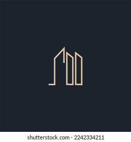 Logo-Vektorgrafik von einfachem Haus und Bürogebäude Monoline. Perfekt für Agent-, Apartment-, Bau-, Wohn- und Architekturunternehmen