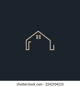 Logo-Vektorgrafik von einfachem Haus und Bürogebäude Monoline. Perfekt für Agent-, Apartment-, Bau-, Wohn- und Architekturunternehmen
