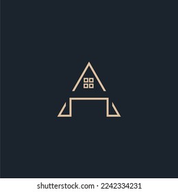 Logo-Vektorgrafik von einfachem Haus und Bürogebäude Monoline. Perfekt für Agent-, Apartment-, Bau-, Wohn- und Architekturunternehmen