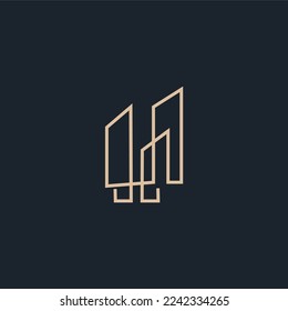 Logo-Vektorgrafik von einfachem Haus und Bürogebäude Monoline. Perfekt für Agent-, Apartment-, Bau-, Wohn- und Architekturunternehmen