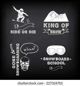 Logo vector snowboard, ski background and design poster. Quote banner with graphic icon. 