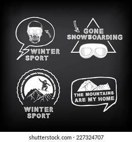 Logo vector snowboard, ski background and design poster. Quote banner with graphic icon. 
