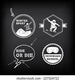 Logo vector snowboard, ski background and design poster. Quote banner with graphic icon. 