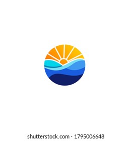 logo vector sunrise and wave symbol beach concept 