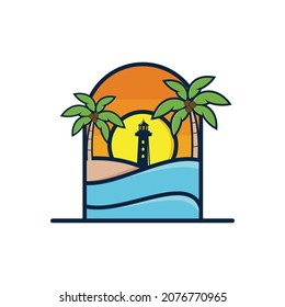 Logo vector for sunset lighthouse