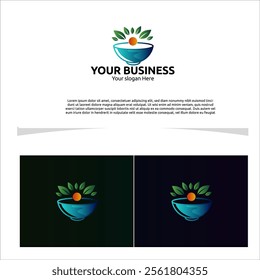 Logo vector template concept A balanced bowl design with leafy details, soft and rounded edges