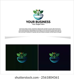 Logo vector template concept A balanced bowl design with leafy details, soft and rounded edges for you company