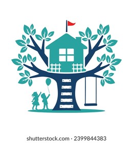 Vector de logotipo para niños de la casa de árbol