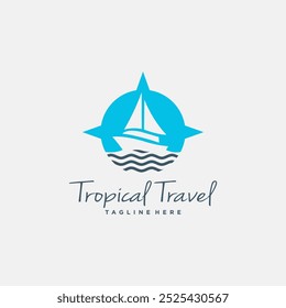 logo vector tropical holiday travel sailing ship. logo template