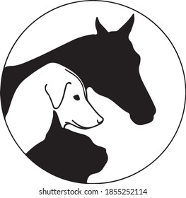 Logo (vector) for veterinary clinic with dog, cat and horse on invisible background