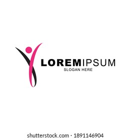 logo vector with woman shape for athletic gym and fitness center with pink color