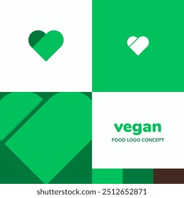 Logo Vegan Vegetarian Food Heart Love Modern Green