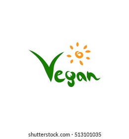 Logo vegetarianism (green) on a white background. Vegan drawing on the theme of protecting nature. Vector illustration