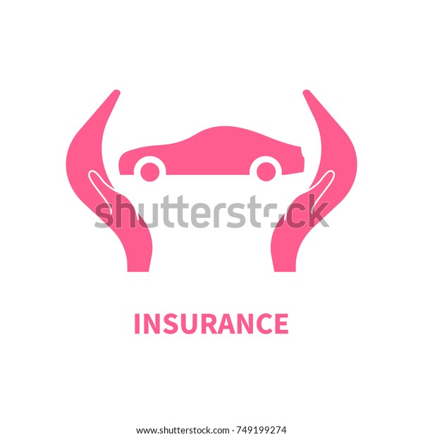 Logo vehicle insurance.\
Female hands protect car. Icon insurance company. Vector\
illustration