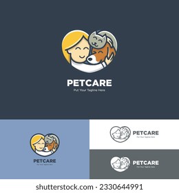 Logo de un veterinario, perro y gato abrazándose en forma de corazón. Adecuado para mascotas, amante de mascotas, clínica veterinaria y curso de cuidado de mascotas. 10.