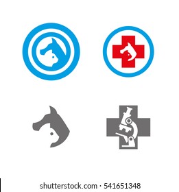 Logo for veterinary clinics, laboratories and hospitals for animals. Simple design, various options for types of logos.