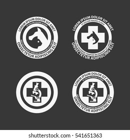 Logo for veterinary clinics, laboratories and hospitals for animals. Simple design, various options for types of logos.