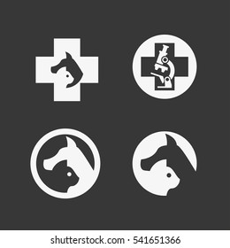 Logo for veterinary clinics, laboratories and hospitals for animals. Simple design, various options for types of logos.