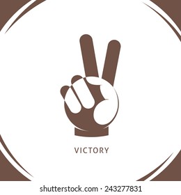 Logo of victory. Geometric hand gesture of victory or peace.