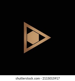 Logo for video. Gold Play Button with O letter logo. Negative space logotype initial designs for personal and company branding. EPS10