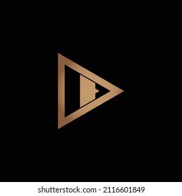 Logo for video. Gold Play Button with D letter logo. Negative space logotype initial designs for personal and company branding. EPS10 #02