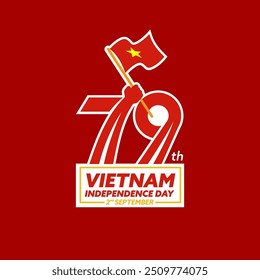 logo Vietnam 79 year Independence day, Happy 79 th Vietnam Independence day, Happy national day, 2nd September 2024 Vietnam hand hold flag. Sep 2nd Celebration Vector Design Illustration.