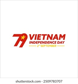 logo Vietnam 79 year Independence day, Happy 79 th Vietnam Independence day, Happy national day, 2nd September 2024 hand hold flag Vietnam star. Sep 2nd Celebration Vector Design Illustration.