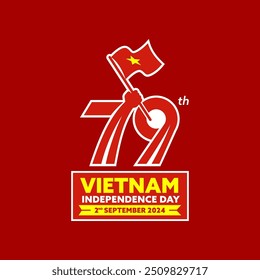 logo Vietnam 79 year Independence day, Happy 79 th Vietnam Independence day, Happy national day, 2nd September 2024 Vietnam hand hold flag. Sep 2nd Celebration Vector Design Illustration.