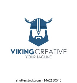 logo viking creative, viking helmet with pencil