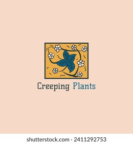 Logo of a vine with flowers in a square in vintage style.