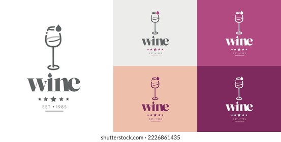 Logo for vineyard, wines, cellars with glass.