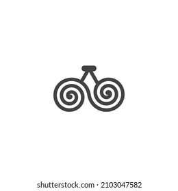 Logo is a vintage bicycle with two spiral wheels. Colors and flat lines.