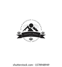 logo vintage of hemp with mountain and moon silhouette