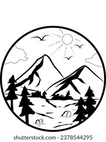 Logo vintage mountain and trees