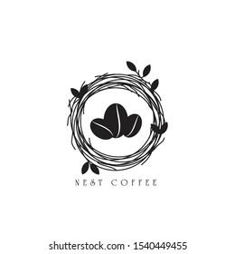 logo vintage with nest and coffee beans design for cafe 