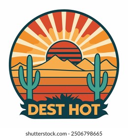 Logo vintage retro desert with sun for your business or Tshirt design
