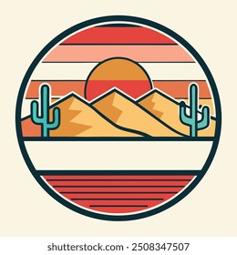 Logotipo vintage retro desierto con sol para su negocio o diseño de camiseta