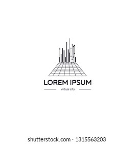 Logo virtual city in abstract lines on a white background, 3D lines, architecture, vector