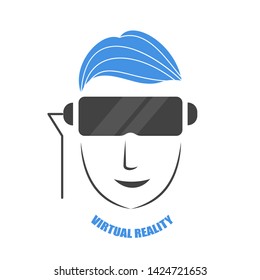 Logo virtual reality. A man with glasses of virtual reality. The guy plays the game. Vector illustration in flat style for web design