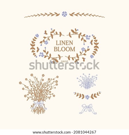Logo and visual identity elements with vintage linen illustrations on a pale yellow background
