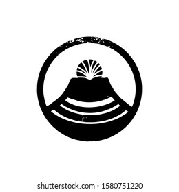 Logo volcano in a circle isolated on white background. Hand drawn brush stroke. Creative icon. Design web, branding, print on t shirt, cup.